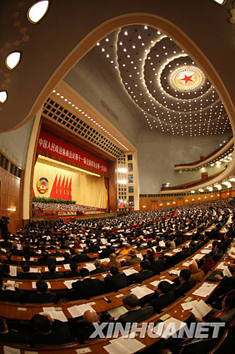 3月3日,中國人民政治協(xié)商會議第十一屆全國委員會第一次會議在北京人民大會堂開幕。 新華社記者蘭紅光攝